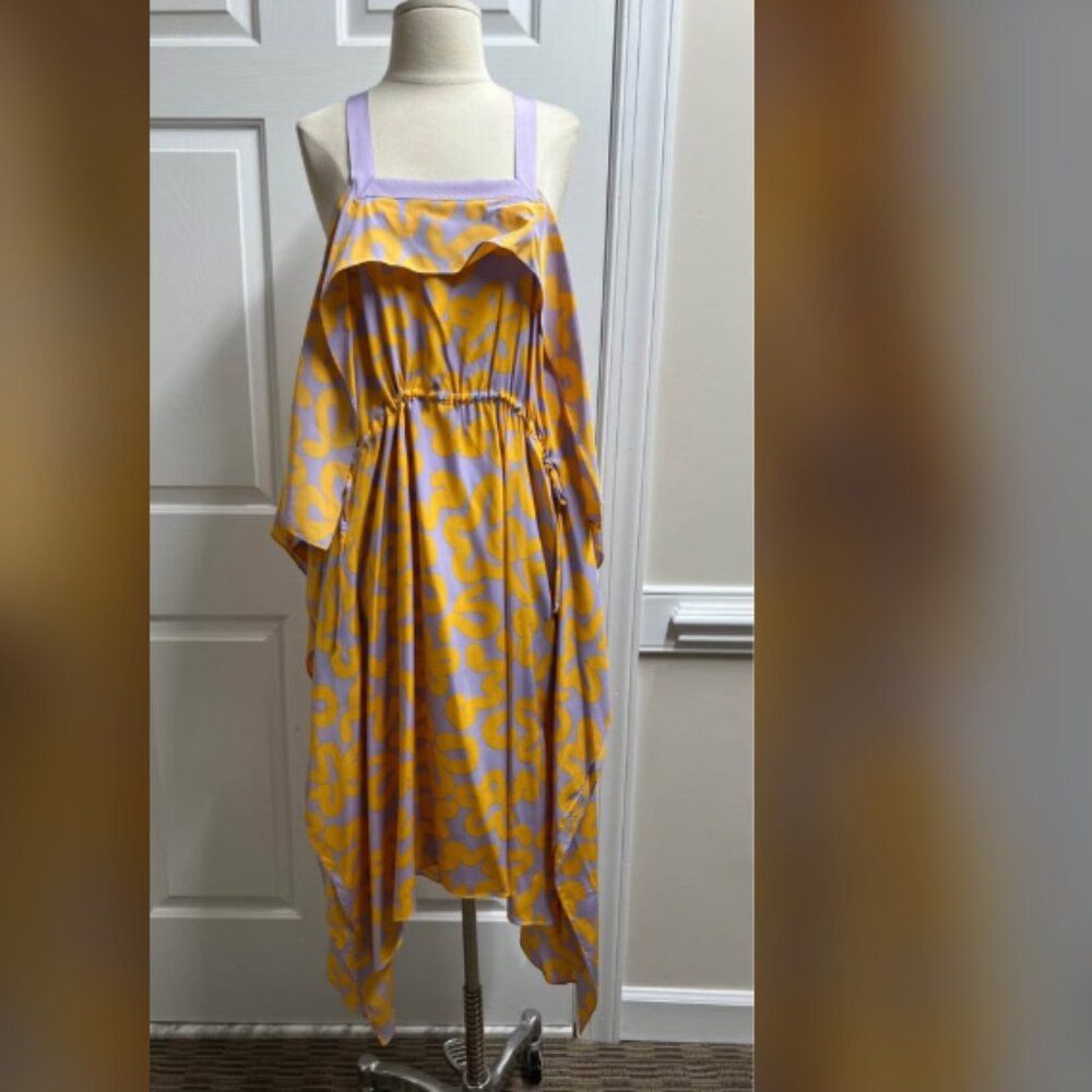 Issa london Women’s Silk yellow lilac Dress Size S Loose fit style